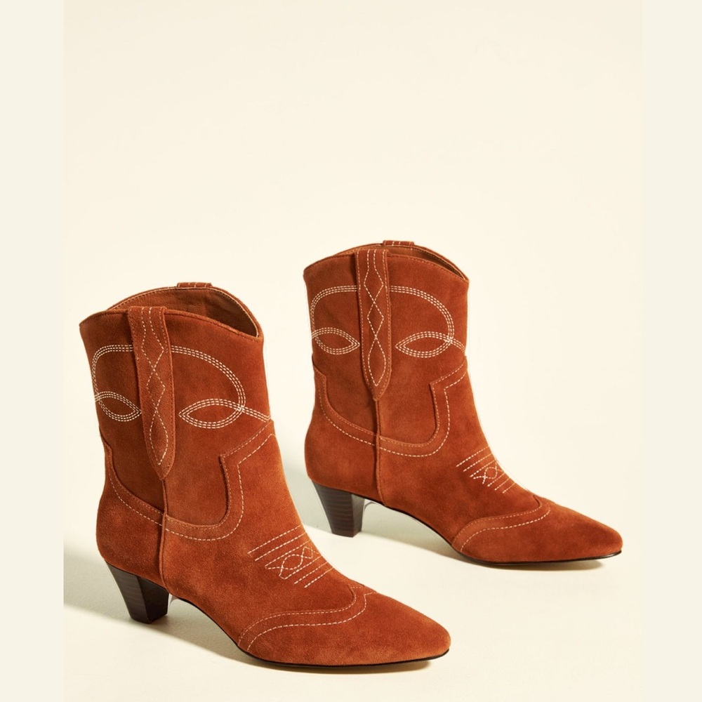 Anthropologie Silent D Taites Cowboy Boots Kitten Heeled Boots Taupe Size 40